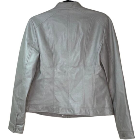 B by Bernardo Faux Leather Moto Jacket Gray/ Taupe Size M - Picture 3 of 8